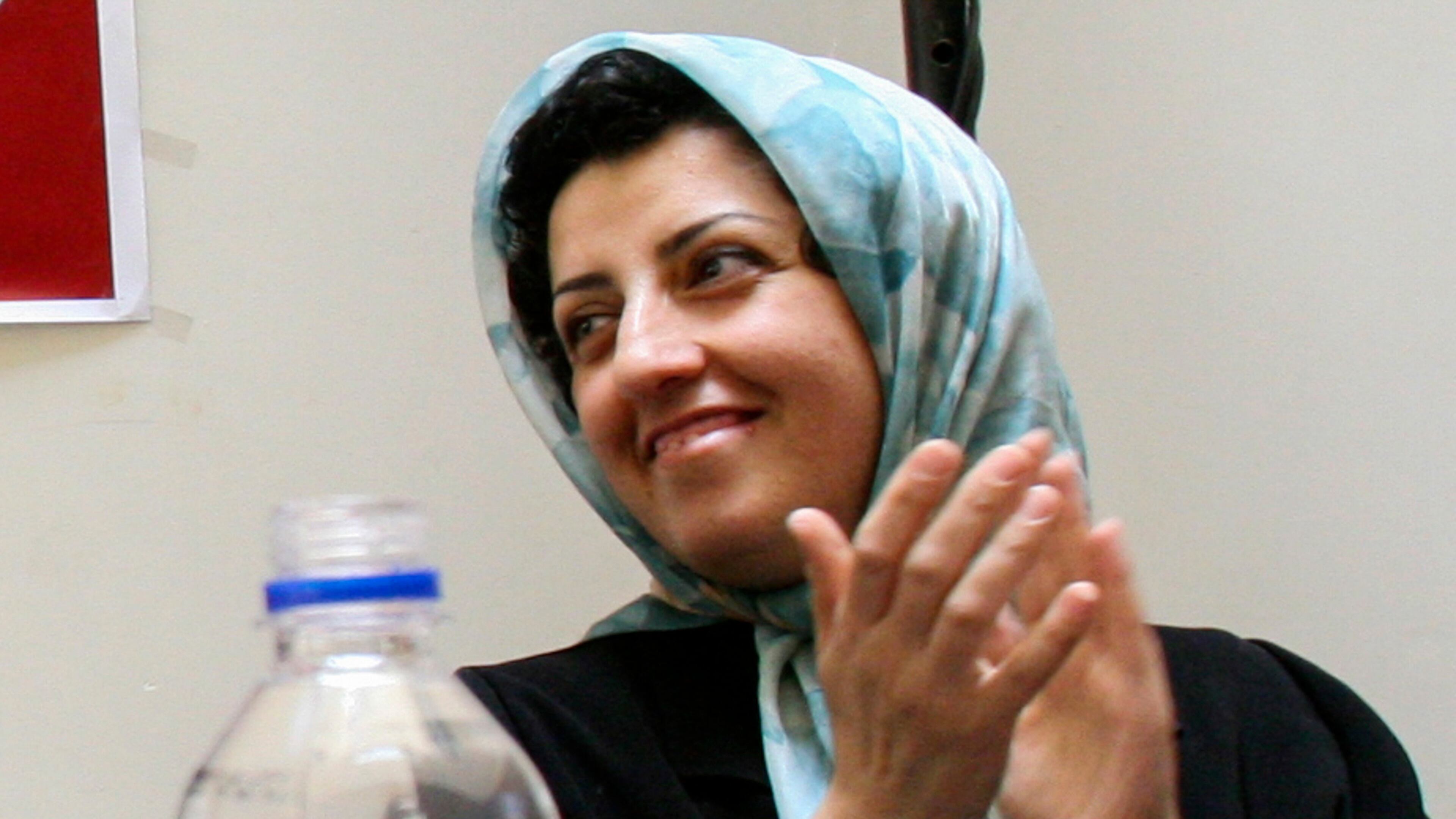 FILE - Prominent Iranian human rights activist Narges Mohammadi is seen in a meeting on women's rights in Tehran, Iran, on July 3, 2008. (AP Photo/Vahid Salemi, File)