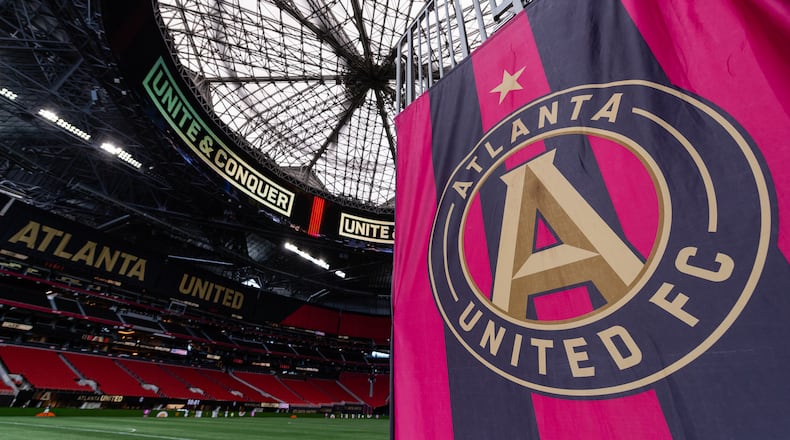 Mercedes-Benz Stadium readied for match against New England Revolution Saturday, July 17, 2021, in Atlanta. (Jacob Gonzalez/Atlanta United)