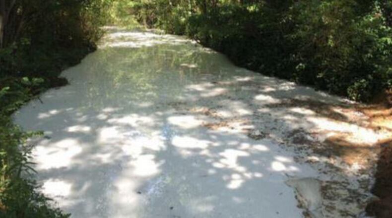 A tributary of the Chattahoochee River polluted with thousands of gallons of carburetor cleaning fluid in 2016 from an industrial chemical mixing plant in metro Atlanta. The plant manager was sentenced to a year of probation and a fine.