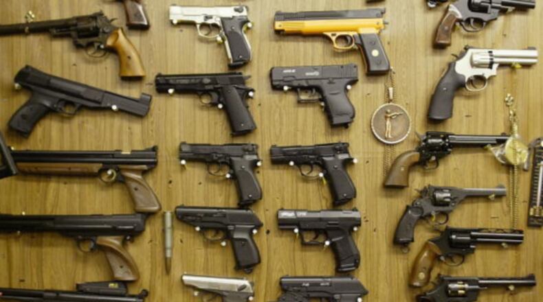 Guns are lined up on a wall in this photo. Brevard County, Florida Sheriff Wayne Ivey is urging residents to arm themselves against the next terrorist or lone wolf attack. ‘This is war,’ Ivey declared in a Facebook video.