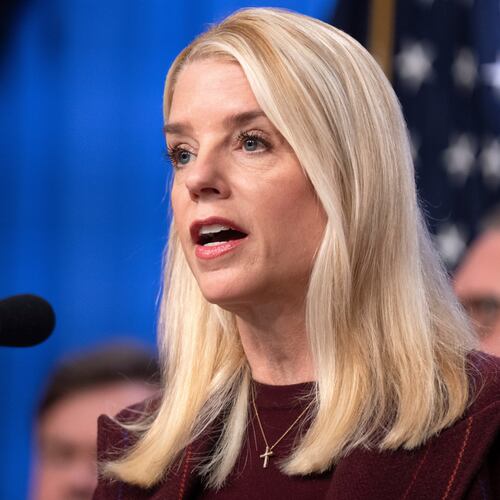 Attorney General Pam Bondi speaks with reporters during a news conference at the Department of Justice, Wednesday, Nov. 19, 2025, in Washington. (AP Photo/Mark Schiefelbein)