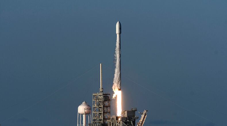 A SpaceX Falcon 9 rocket lifts off from Kennedy Space Center in Cape Canaveral, Fla., Wednesday, July 5, 2017. SpaceX launched an Intelsat satellite on the third try on Wednesday. (Craig Bailey /Florida Today via AP)