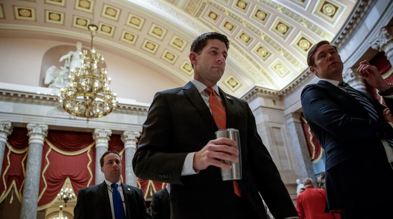House Speaker Paul Ryan of Wis. walks to his office on Capitol Hill in Washington, Thursday, March 23, 2017, as he and the Republican leadership scramble for votes on their health care overhaul in the face of opposition from reluctant conservatives in the House Freedom Caucus. (AP Photo/J. Scott Applewhite)