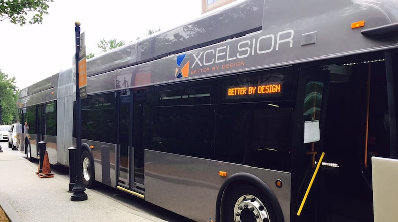 MARTA over the past week has been test-driving an Xcelsior articulated bus like the ones that the transit agency will soon be operating. Credit: MARTA