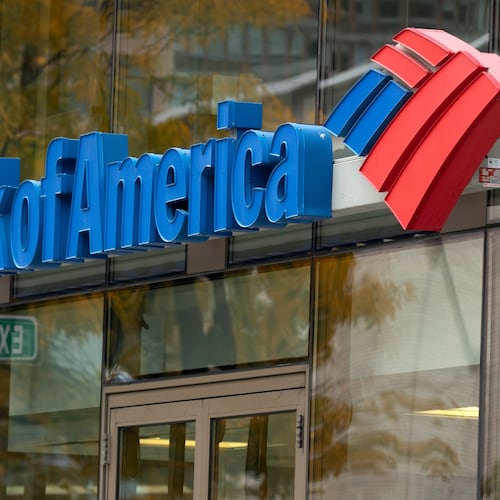 FILE - The Bank of America logo is seen on a branch office, Oct. 14, 2022, in Boston. (AP Photo/Michael Dwyer, File)