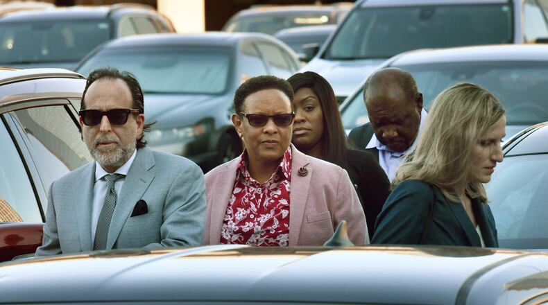 March 3, 2022 Atlanta - Mitzi Bickers, who served as Mayor Kasim Reed’s director of human services, arrives at the Richard B. Russell Federal Building for her hearing in federal court with her attorney, Drew Findling (left), on Thursday, March 3, 2022. Bickers is set to be the first person to face a jury in the Atlanta City Hall corruption investigation. She faces 12 counts related to an alleged conspiracy involving pay-to-play contracting. (Hyosub Shin / Hyosub.Shin@ajc.com)