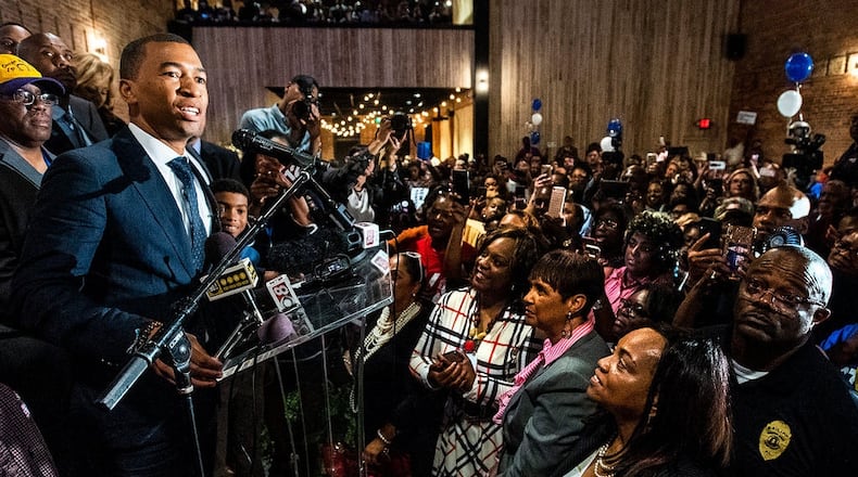 Montgomery Mayor-elect Steven Reed spoke at his victory party in Montgomery, Ala., on Tuesday night.