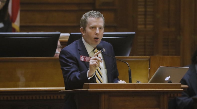 Rep. Bert Reeves, R-Marietta, asks the House late Tuesday, March 28, 2017, to add his adoption bill to a different measure. BOB ANDRES / BANDRES@AJC.COM