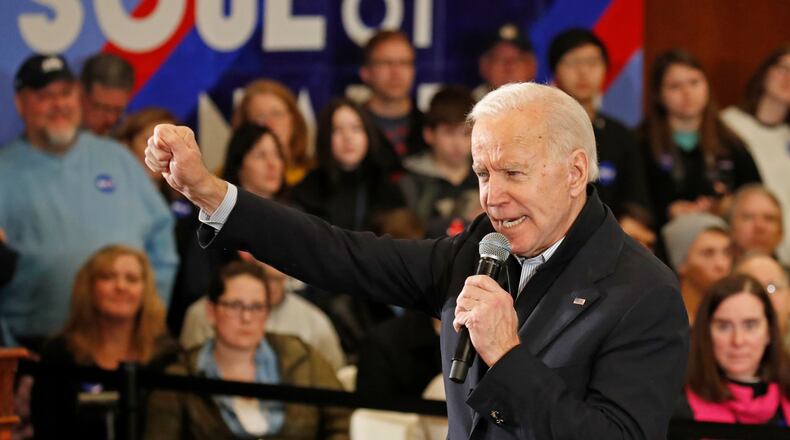 Democratic presidential candidate former Vice President Joe Biden speaks at a campaign event, Sunday, Feb. 9, 2020, in Hampton, N.H. (AP Photo/Elise Amendola)