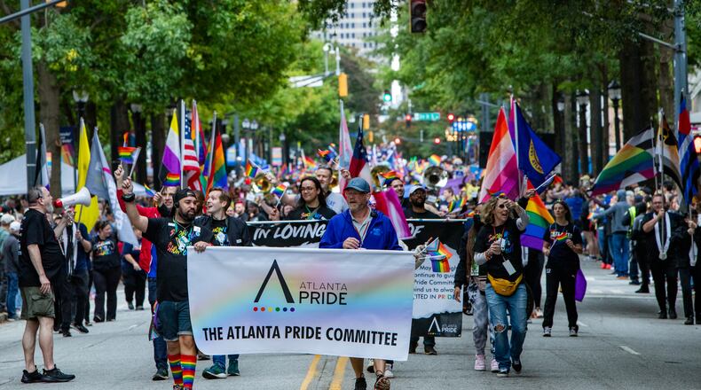 “The 2024 Atlanta Pride Festival, now in its 55th year, falls during a critical time for our state and country,” Atlanta Pride Executive Director Chris McCain said earlier this year. “Now more than ever, we must come together to celebrate the LGBTQ+ community’s unity and visibility. We are excited to continue growing our event, with a goal of offering something for everyone.”(Jenni Girtman for the AJC 2023)