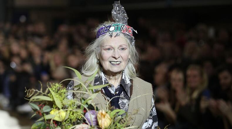 Fashion designer Vivienne Westwood walks the runway at the Vivienne Westwood show during London Fashion Week in January of 2017 at Seymour Leisure Centre on January in London, England.