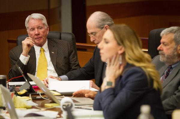 Tex McIver listens to the testimony of Dean Driskell on Day 12 of his murder trial at the Fulton County Courthouse on Wednesday, March 28, 2018. STEVE SCHAEFER / SPECIAL TO THE AJC