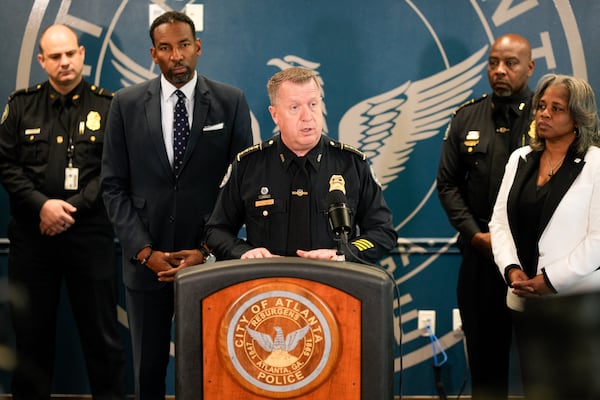 Atlanta police Chief Darin Schierbaum answers questions during a press conference on July 28 about a shooting that left one dead and 10 injured.(Ben Hendren for the AJC)