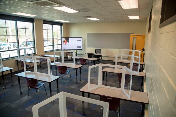 02/05/2021 —Marietta, Georgia — The interior of a classroom at the newly renovated Lemon Street Elementary School building in Marietta, Friday, February 5, 2021. (Alyssa Pointer / Alyssa.Pointer@ajc.com)
