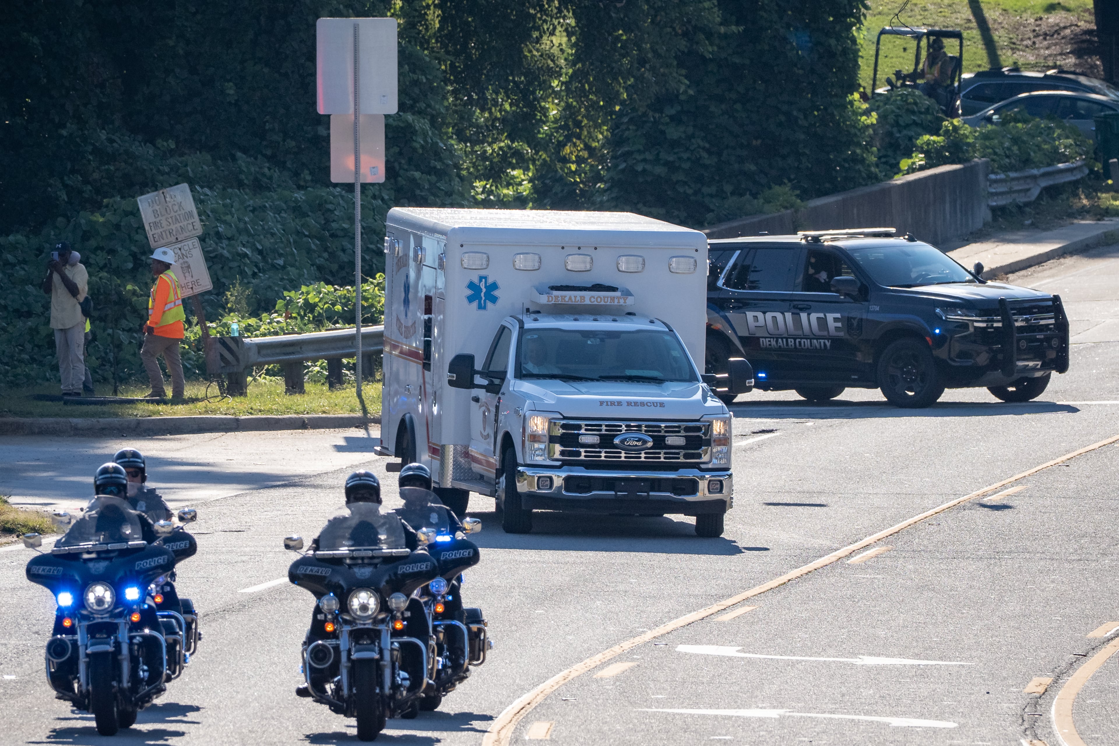 A procession for fallen Dekalb County Firefighter Preston Fant leaves DeKalb's Fire Station No. 24 on Wednesday, Sept. 10, 2025. (Ben Hendren for the AJC)