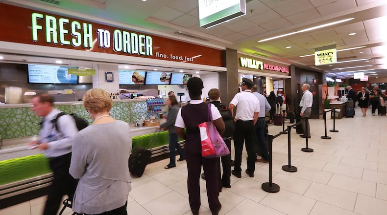 Multiple restaurants are on Concourse B at Atlanta’s Hartsfield-Jackson International Airport. (Curtis Compton/ AJC 2018 file)