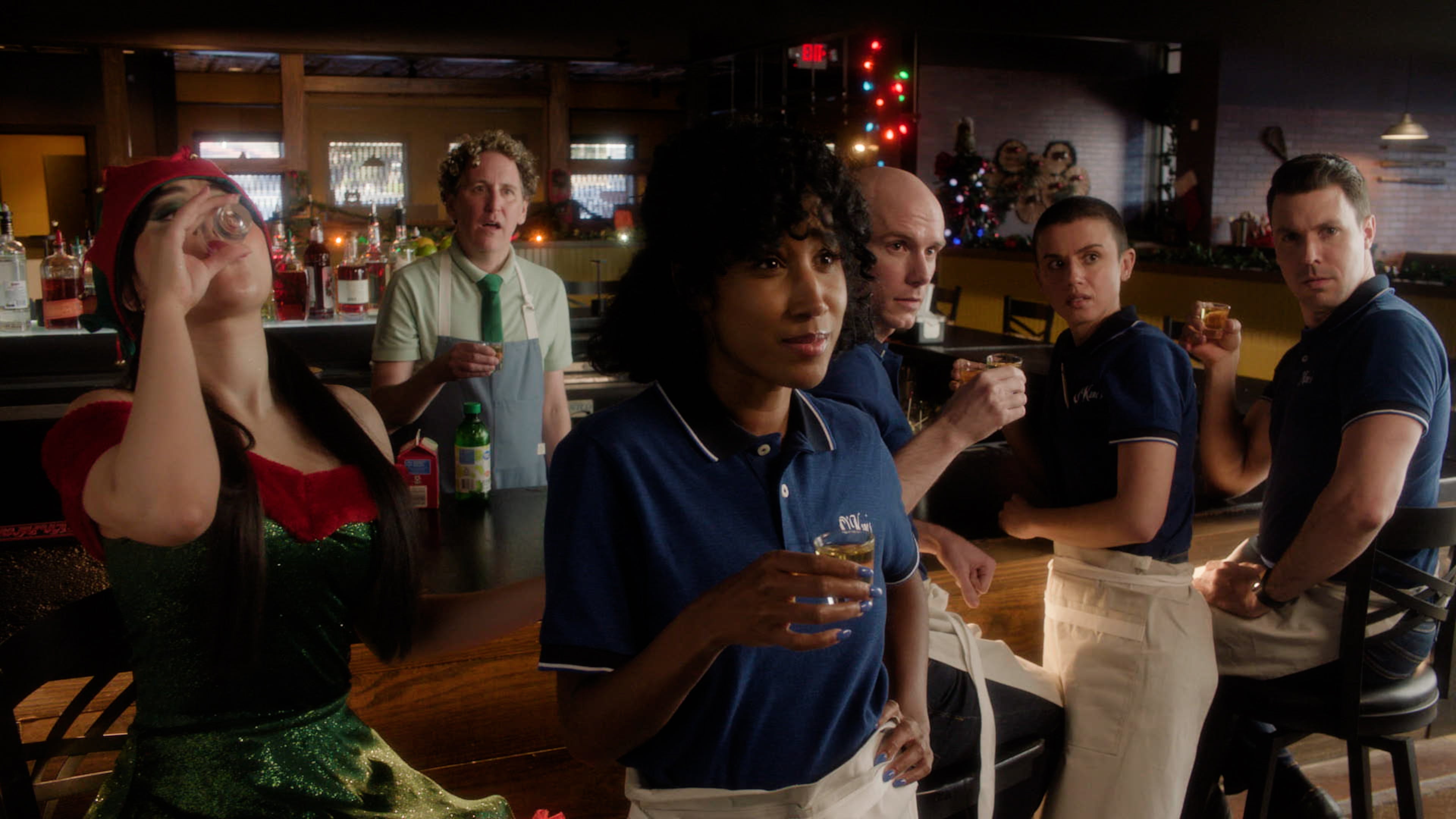 Servers at O'Kanes restaurant take shots during their Christmas Eve shift in the film "We're So Dead." The crowdfunded film screens at three Atlanta venues Sept. 22-26 and in Canton on Oct. 5.