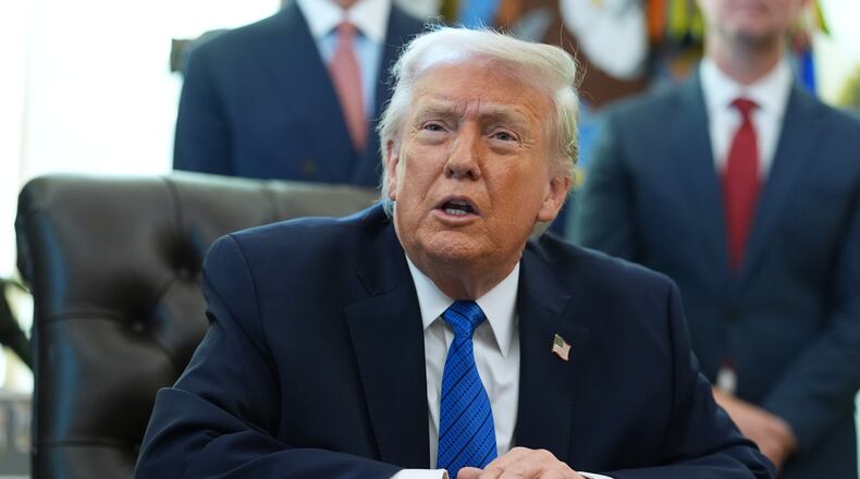 President Donald Trump speaks during an event in the Oval Office of the White House, Friday, Jan. 30, 2026, in Washington. (AP Photo/Evan Vucci)
