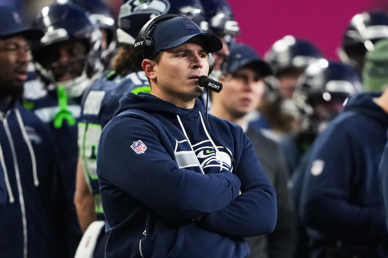 Seattle Seahawks head coach Mike Macdonald watches from the sideline during the first half of the NFC Championship NFL football game against the Los Angeles Rams, Sunday, Jan. 25, 2026, in Seattle. (AP Photo/Lindsey Wasson)