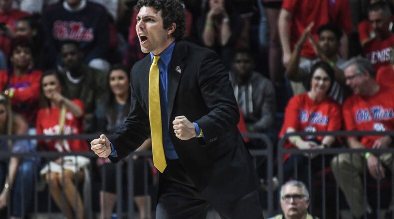 Georgia Tech head coach Josh Pastner reacts during an NCAA college basketball game in the quarterfinals of the NIT against Mississippi on Tuesday, March 21, 2017, in Oxford, Miss. (Bruce Newman/The Oxford Eagle via AP)
