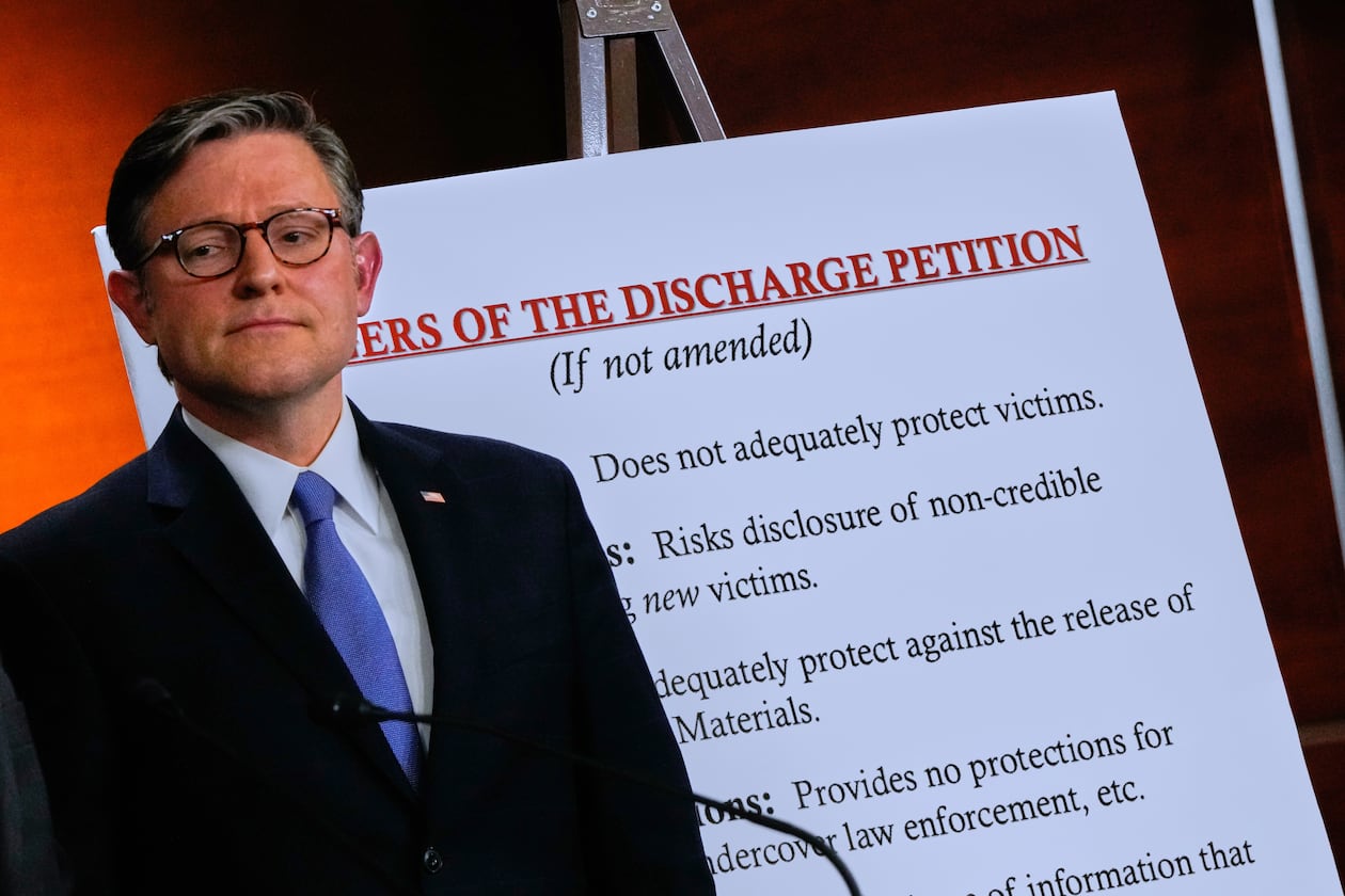 House Speaker Mike Johnson attended a news conference on the Epstein Files Transparency Act last week in Washington. Johnson reportedly wants to change the rules on discharge petitions. (Julia Demaree Nikhinson/AP)