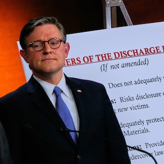 House Speaker Mike Johnson attended a news conference on the Epstein Files Transparency Act last week in Washington. Johnson reportedly wants to change the rules on discharge petitions. (Julia Demaree Nikhinson/AP)