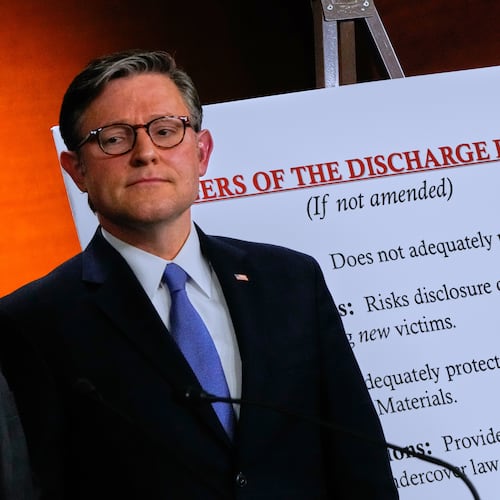 House Speaker Mike Johnson attended a news conference on the Epstein Files Transparency Act last week in Washington. Johnson reportedly wants to change the rules on discharge petitions. (Julia Demaree Nikhinson/AP)
