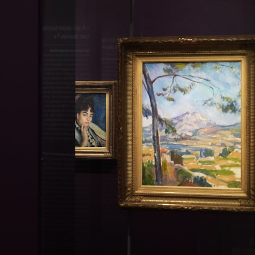 French painter Pierre-Auguste Renoir's painting, "Madame Alphonse Daudet," left, is seen at the Musée d'Orsay museum's new permanent gallery dedicated artworks recovered after World War II whose ownership remains uncertain, in Paris on Monday, May 4, 2026. (AP Photo/Thibault Camus)