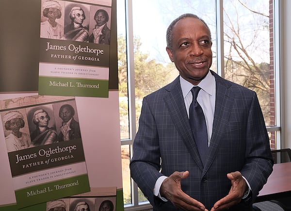 Michael Thurmond spoke about his book on Georgia's founder at a library in Athens last year.