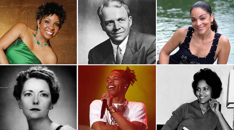 Among the notable former students of Atlanta Public Schools, clockwise from top left: singer Gladys Knight (Archer High), former Mayor Ivan Allen, Jr. (Boys High), actress Jasmine Guy (Northside High), journalist Charlayne Hunter-Gault (Turner High), rapper Lil Baby (Washington High), and novelist Margaret Mitchell (Tenth Street Elementary).