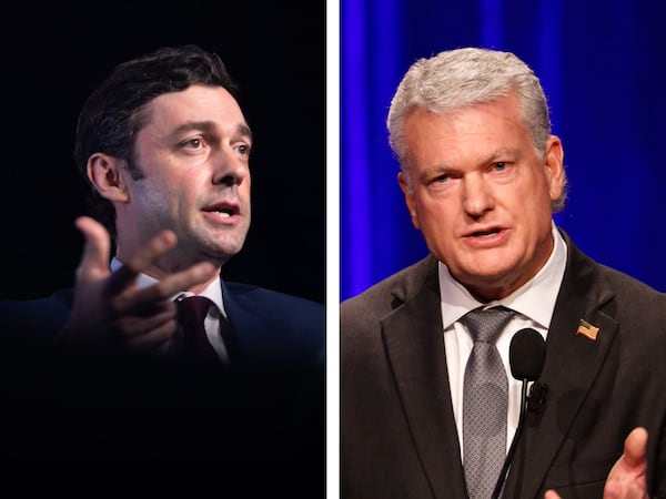 Both U.S. Sen. Jon Ossoff (left) and U.S. Rep. Mike Collins, his Republican challenger, have agreed to take part in the Atlanta Press Club's debate series, likely to be held this fall. (Arvin Temkar/AJC)