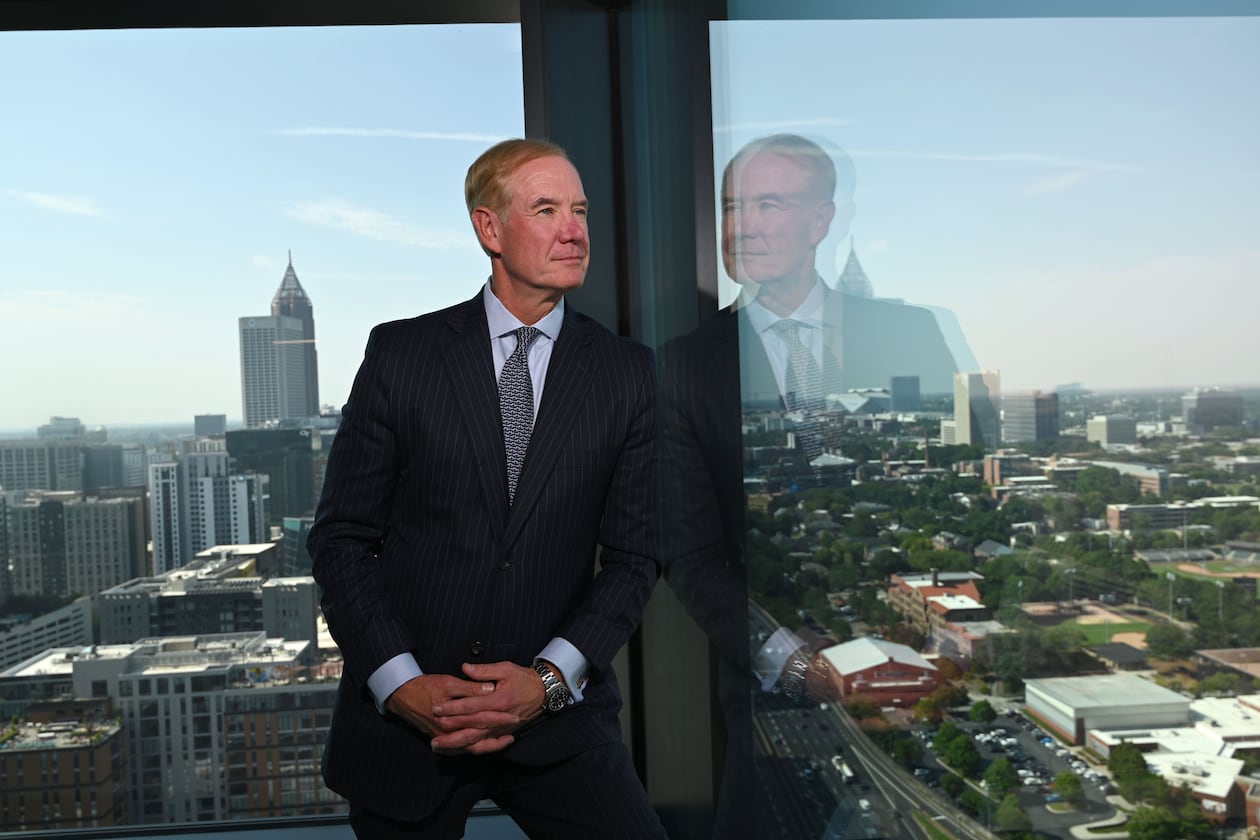 Kevin Blair, CEO of Pinnacle, on the top floor of the Ten Twenty Spring office tower at 1020 Spring St. NW on Friday, July 31, 2026, in Atlanta. Pinnacle will occupy 165,000 square feet of premier office space at Ten Twenty Spring and bring an estimated 400 team members to the building. (Hyosub Shin/AJC)