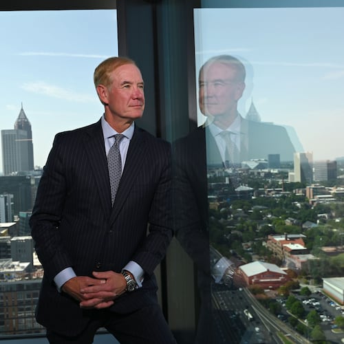 Kevin Blair, CEO of Pinnacle, on the top floor of the Ten Twenty Spring office tower at 1020 Spring St. NW on Friday, July 31, 2026, in Atlanta. Pinnacle will occupy 165,000 square feet of premier office space at Ten Twenty Spring and bring an estimated 400 team members to the building. (Hyosub Shin/AJC)