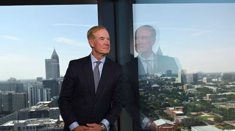 Kevin Blair, CEO of Pinnacle, on the top floor of the Ten Twenty Spring office tower at 1020 Spring St. NW on Friday, July 31, 2026, in Atlanta. Pinnacle will occupy 165,000 square feet of premier office space at Ten Twenty Spring and bring an estimated 400 team members to the building. (Hyosub Shin/AJC)