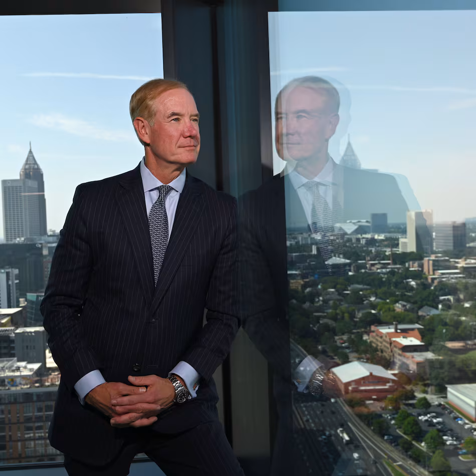 Kevin Blair, CEO of Pinnacle, on the top floor of the Ten Twenty Spring office tower at 1020 Spring St. NW on Friday, July 31, 2026, in Atlanta. Pinnacle will occupy 165,000 square feet of premier office space at Ten Twenty Spring and bring an estimated 400 team members to the building. (Hyosub Shin/AJC)