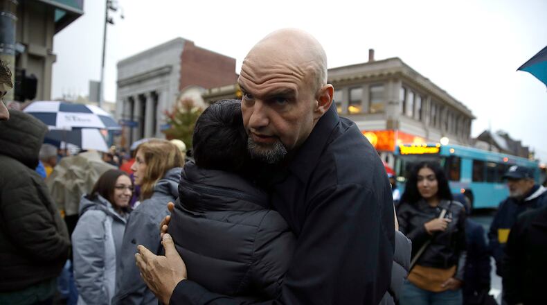 Pennsylvania Lt. Gov. John Fetterman's wife reportedly was called a racial slur Sunday near Pittsburgh. (AP Photo/Matt Rourke)
