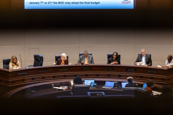 Fulton County Commissioner Dana Barrett speaks regarding the proposed 2026 Fulton County budget at a board of commissioners meeting in Atlanta on Wednesday, Dec. 3, 2025. (Arvin Temkar/AJC)