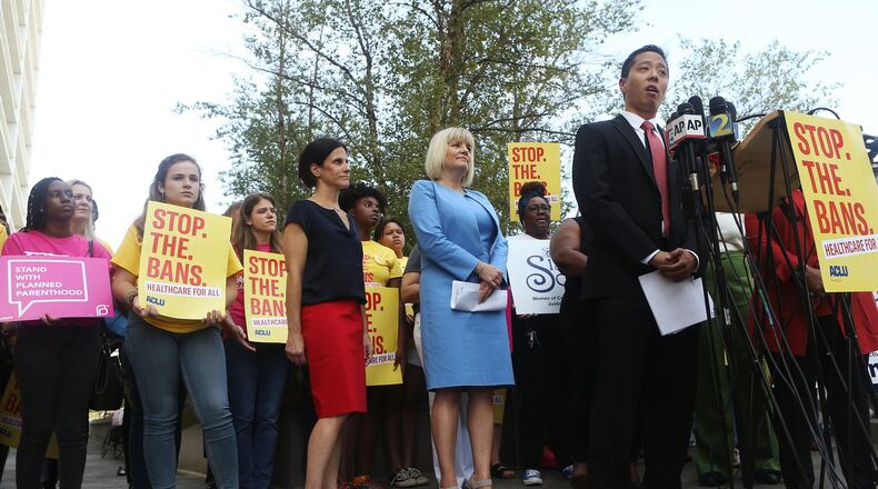 Sean J. Young, legal director of the ACLU of Georgia, speaks at a press conference in June after filing a lawsuit challenging Georgia’s anti-abortion law on the steps of the Richard B. Russell Federal Building, on Ted Turner Drive SW in Atlanta, on Friday, June 28, 2019. Christina Matacotta/christina.matacotta@ajc.com