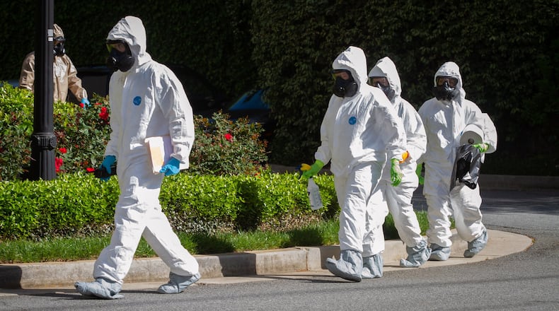 A Georgia Army National Guard unit on Friday cleaned a senior living facility in Buckhead. Gov. Brian Kemp has sent guard members to disinfect many long-term-care facilities, even those with no coronavirus outbreaks, as a preventative measure. STEVE SCHAEFER / SPECIAL TO THE AJC