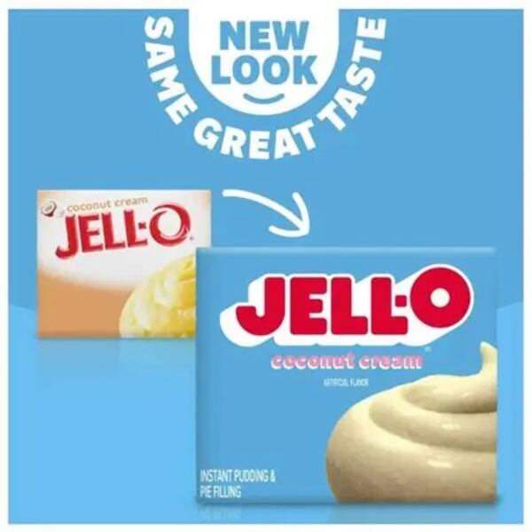 Jello-O received a new logo and color scheme, but the ingredients in the coconut cream instant pudding haven't changed. (Courtesy)