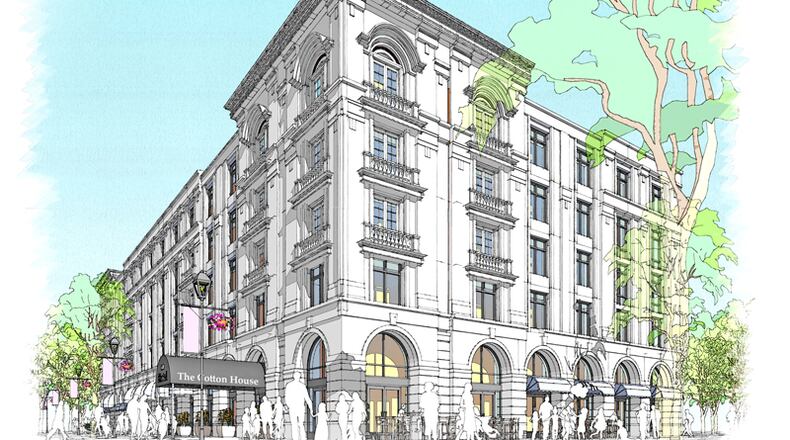 An artist’s rendering depicts the Cotton House, a “boutique hotel” proposed for 21 Milton Ave. in downtown Alpharetta. The city Planning Commission has scheduled a Nov. 2 public hearing on the project. Courtesy of the city of Alpharetta