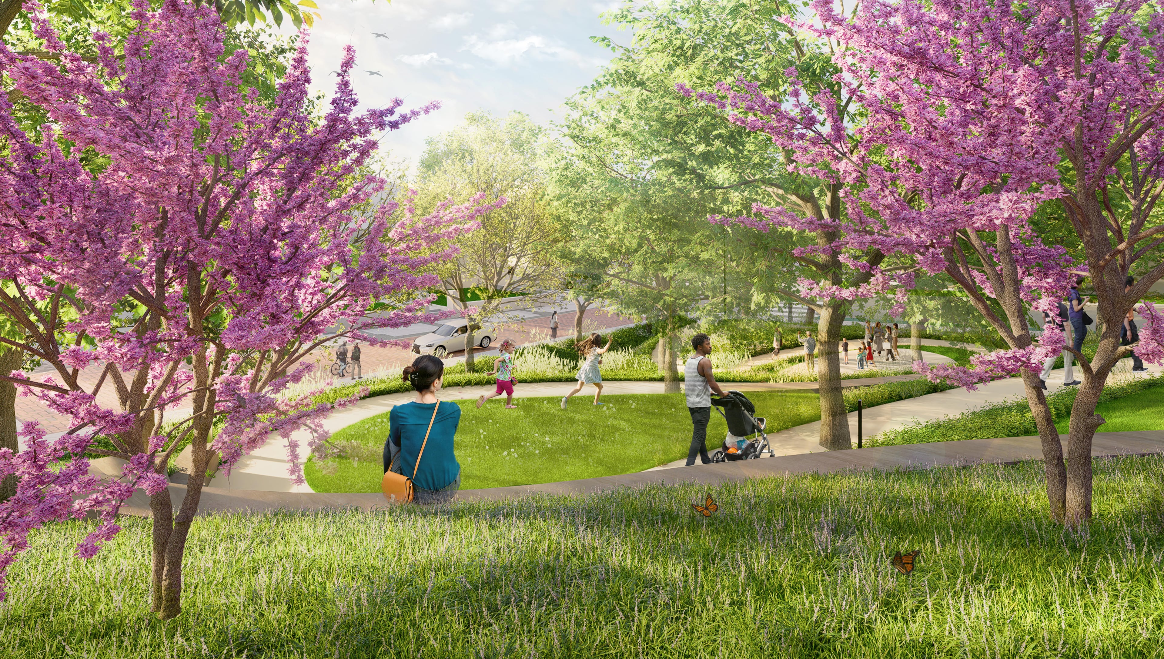 A rendering of a planned public space called Prospect Promenade within the first phase of the Stitch was unveiled Wednesday. The Stitch’s first phase is estimated to cost $200 million. (Courtesy of Atlanta Downtown Improvement District)