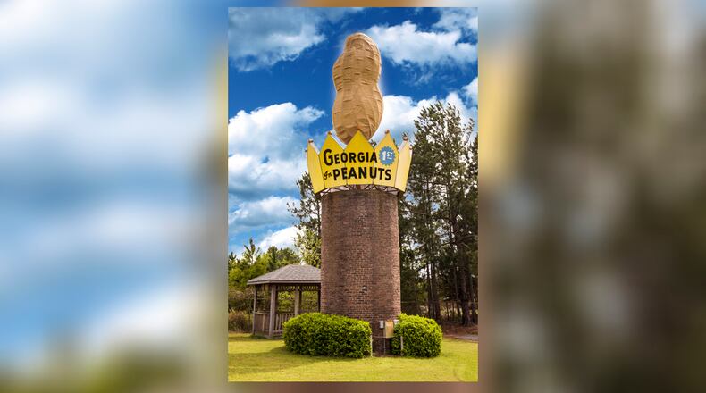 The 20-foot-tall peanut monument off I-75 welcomes visitors to Ashburn. Photo courtesy of the Turner County Chamber of Commerce.