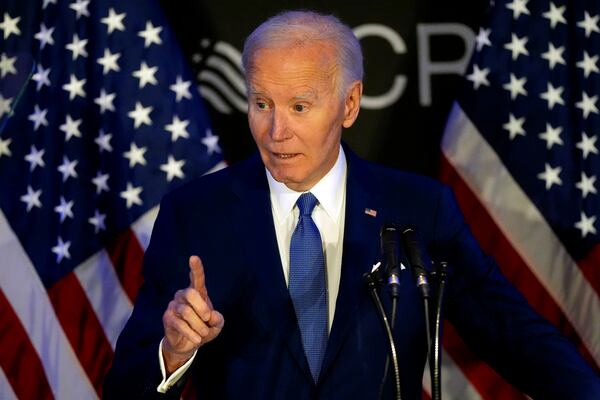 Former U.S. President Joe Biden speaks at the Advocates, Councelors, and Representatives for the Disabled conference in Chicago, Tuesday, April 15, 2025. (AP Photo/Nam Y. Huh)