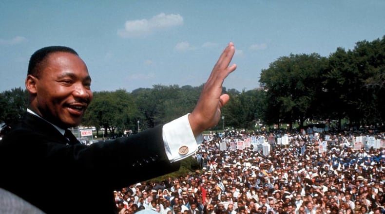 Dr. Martin Luther King Jr. giving his 'I Have a Dream' speech to a huge crowd gathered on the National Mall in Washington D.C. on Aug. 28, 1963, during the March on Washington for Jobs & Freedom (aka the Freedom March).
