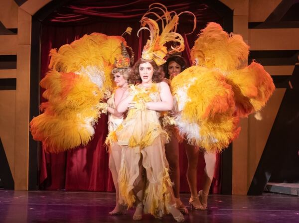 Atlanta Lyric’s musical “Guys and Dolls” features Chloe Cordle (center) as the warm-hearted showgirl Miss Adelaide.
Courtesy of Atlanta Lyric Theatre/Robert Mitchel Owenby Photography