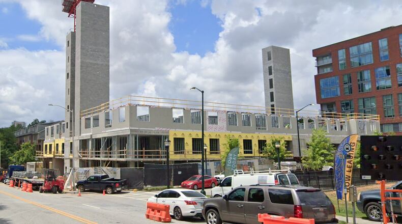 This Google Maps screenshot from July 2024 shows the active construction at the Hive student apartment complex along Centennial Olympic Park Drive NW. (Google)