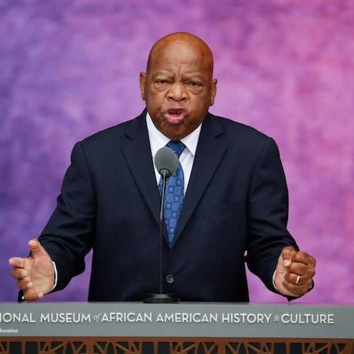 Rep. John Lewis, D-Ga. speaks at the dedication ceremony for the Smithsonian Museum of African American History and Culture in Washington in September 2016. (Pablo Martinez Monsivais/AP)