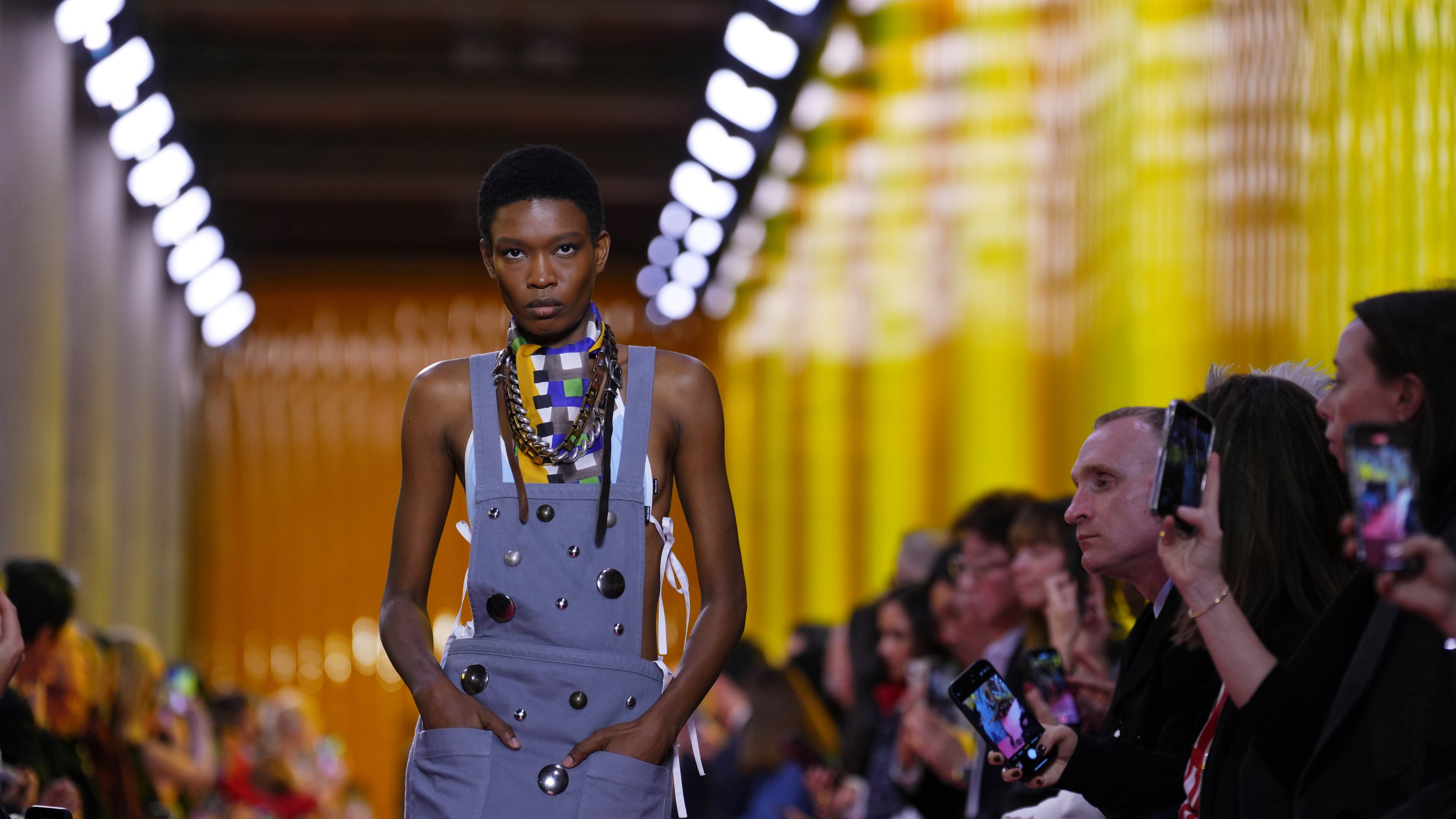 A model wears a creation as part of the Miu Miu Spring/Summer 2026 collection presented in Paris, Monday, Oct. 6, 2025. (AP Photo/Aurelien Morissard)
