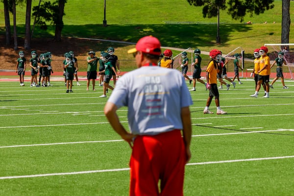 Formerly a yeller, Clarke Central coach David Perno has calmed his approach to coaching as he battles cancer. “I feel like I’m still effective even though I’m not constantly yelling and pushing them,” he said. (Arvin Temkar/AJC)